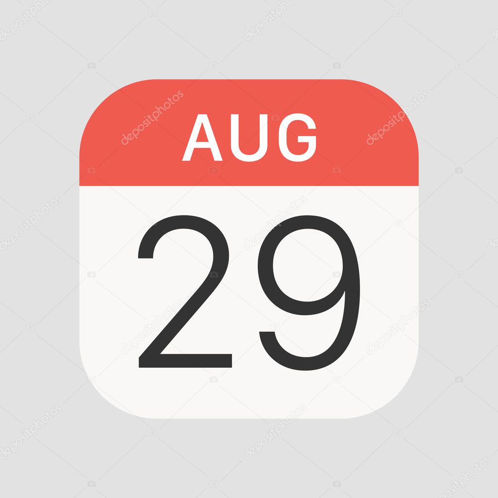 August 29 icon isolated on background. Calendar symbol modern, simple, vector, icon for website design, mobile app, ui. Vector Illustration