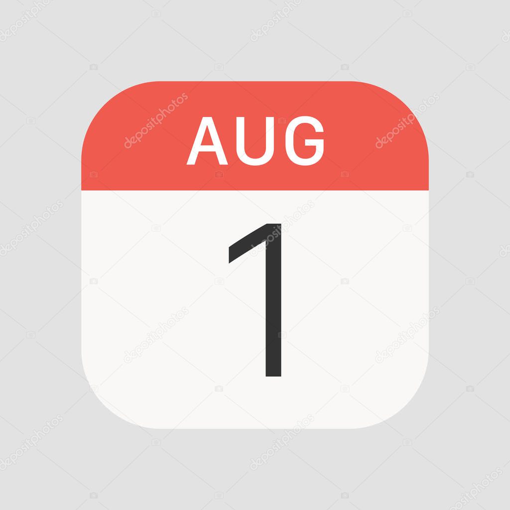 August 1 icon isolated on background. Calendar symbol modern, simple, vector, icon for website design, mobile app, ui. Vector Illustration