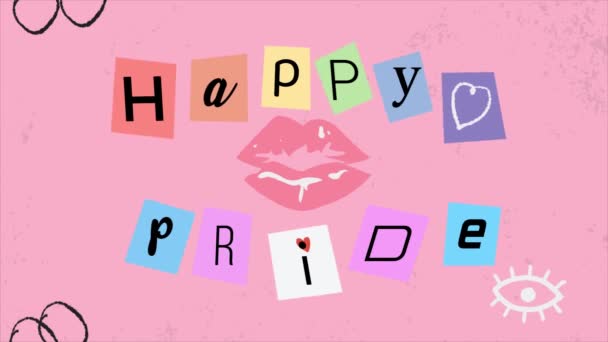 Happy Pride Diseño Arte Collage Simple Animación Estilo Y2K — Vídeos de Stock