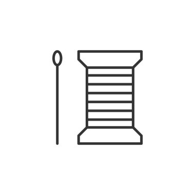 Beyaz arkaplanda iplik ve iğne ikonu izole edildi. Terzilik sembolü modern, basit, vektör, web sitesi tasarımı için simge, mobil uygulama, ui. Vektör İllüstrasyonu