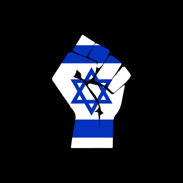 Bandera Israelí Icono Mano Levantada Aislada Sobre Fondo Negro Puño Vector de stock