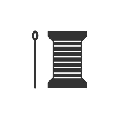 İplik kutusu ve iğne simgesi beyaz arkaplanda izole edilmiş. Terzilik sembolü modern, basit, vektör, web sitesi tasarımı için simge, mobil uygulama, ui. Vektör İllüstrasyonu