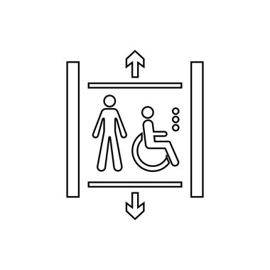 Erişilebilir asansör simgesi beyaz arkaplanda izole edildi. İnternet sitesi tasarımı için modern, basit, vektör, simge, mobil uygulama, ui. Vektör İllüstrasyonu