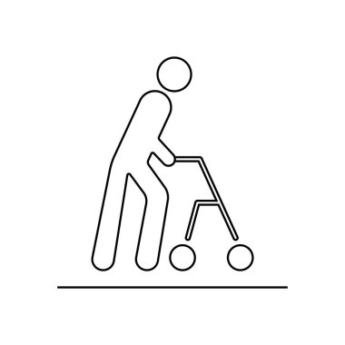 Beyaz arkaplanda yürüyen çerçeve simgesi olan kişi izole edildi. İnternet sitesi tasarımı için modern, basit, vektör, simge, mobil uygulama, ui. Vektör İllüstrasyonu