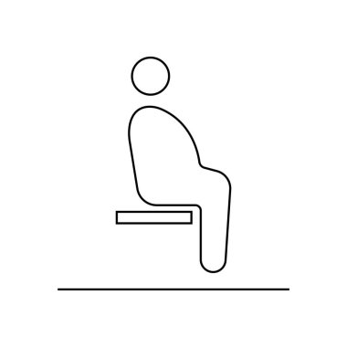 Beyaz arka planda izole edilmiş oturan insan figürü simgesi. İnternet sitesi tasarımı için modern, basit, vektör, simge, mobil uygulama, ui. Vektör İllüstrasyonu