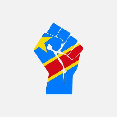 Arka planda izole edilmiş, yükseltilmiş el işareti şeklinde Demokratik Kongo Cumhuriyeti bayrağı. İlk sembol modern, basit, vektör, web sitesi tasarımı için simge, mobil uygulama, ui. Vektör İllüstrasyonu.