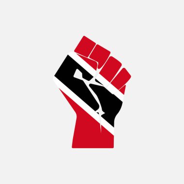 Arka planda kaldırılmış el işareti şeklinde Trinidad ve Tobago bayrağı var. İlk sembol modern, basit, vektör, web sitesi tasarımı için simge, mobil uygulama, ui. Vektör İllüstrasyonu