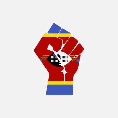 Arka planda kaldırılmış el işareti şeklinde Svaziland bayrağı var. İlk sembol modern, basit, vektör, web sitesi tasarımı için simge, mobil uygulama, ui. Vektör İllüstrasyonu