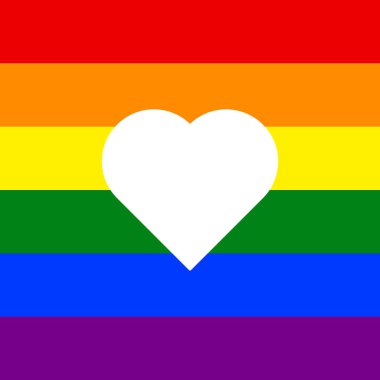Gurur arka planında beyaz kalp, LGBT bayrak renkleri izole, LGBTQ gay onur konsepti çizgileri bayrak