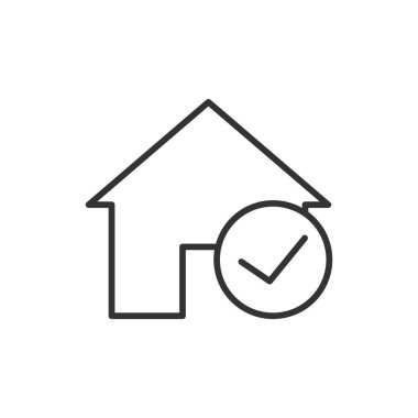 Beyaz arkaplanda kene simgesi olan ev. Onaylanmış sembol modern, basit, vektör, web sitesi tasarımı için simge, mobil uygulama, ui. Vektör İllüstrasyonu