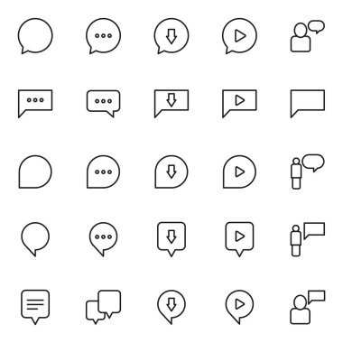 Beyaz arkaplanda izole edilmiş konuşma balonu simgesi seti. Sohbet balonu sembolü modern, basit, vektör, web sitesi tasarımı için simge, mobil uygulama, ui. Vektör İllüstrasyonu