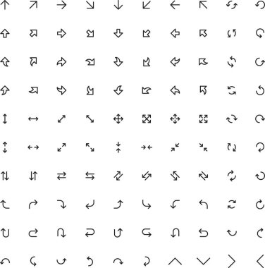 Oklar beyaz arkaplanda izole edilmiş simgeler oluşturdu. Sembol modern, basit, vektör, web sitesi tasarımı için simge, mobil uygulama, ui. Vektör İllüstrasyonu