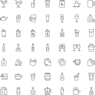 İçecek koleksiyonu beyaz arka planda izole edildi. Web sitesi tasarımı için modern, basit, vektör, simge iç, mobil uygulama, ui. Vektör İllüstrasyonu