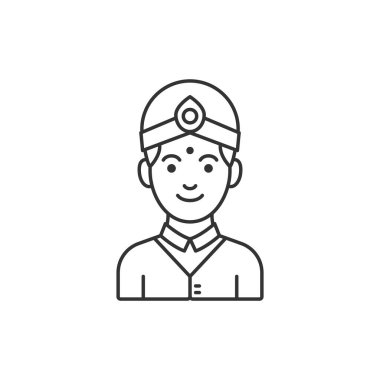 Beyaz arka planda izole edilmiş Hint erkek simgesi. Erkek karakter sembolü modern, basit, vektör, web sitesi tasarımı için simge, mobil uygulama, ui. Vektör İllüstrasyonu