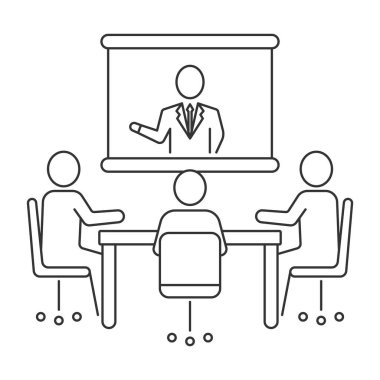 Beyaz arkaplanda video konferans simgesi izole edildi. Web sitesi tasarımı için modern, basit, vektör, simge ile tanışma, mobil uygulama, ui. Vektör İllüstrasyonu