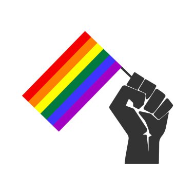 Fist Holding Pride Bayrağı. Vektör İllüstrasyonu. Beyaz Arkaplanda Gurur Ay Sembolü İzole Edildi