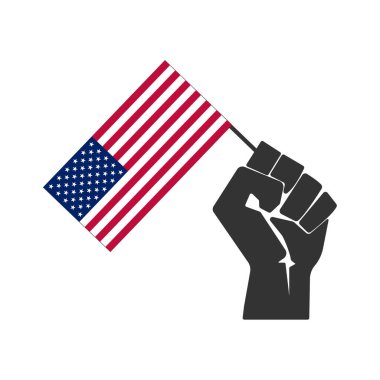 Yükseltilmiş Yumruk Amerikan Bayrağı Tutuyor. Vektör İllüstrasyonu. Beyaz Arkaplanda Bağımsızlık Günü Sembolü İzole Edildi