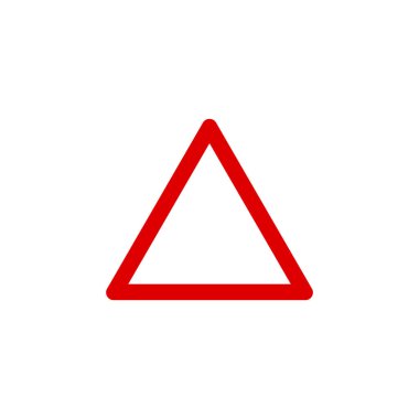 Beyaz arka planda kırmızı üçgen yol işareti var. Yansıtıcı trafik işareti sembolü modern, basit, vektör, web sitesi tasarımı için simge, mobil uygulama, ui. Vektör İllüstrasyonu