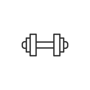 Dumbbell simgesi beyaz arkaplanda izole edildi. Web sitesi tasarımı için modern, basit, vektör, simge çalışması, mobil uygulama, ui. Vektör İllüstrasyonu