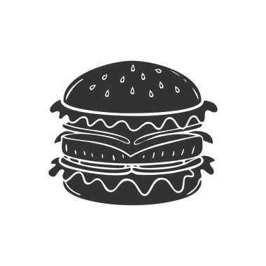 Beyaz arka planda izole edilmiş hamburger çizimi. Gıda sembolü modern, basit, vektör, web sitesi tasarımı için simge, mobil uygulama, ui. Vektör İllüstrasyonu