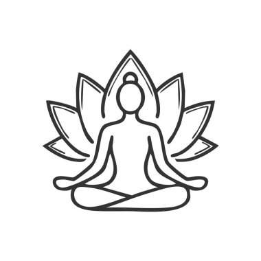 Beyaz arka planda izole edilmiş nilüfer yogası poz ikonu çizimi. Sağlık sembolü modern, basit, vektör, web sitesi tasarımı için simge, mobil uygulama, ui. Vektör İllüstrasyonu