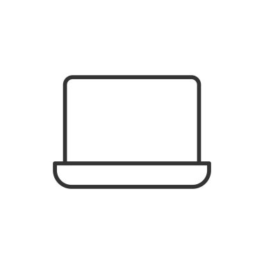 Dizüstü bilgisayar simgesi beyaz arkaplanda izole edildi. Bilgisayar sembolü modern, basit, vektör, web sitesi tasarımı için simge, mobil uygulama, ui. Vektör İllüstrasyonu