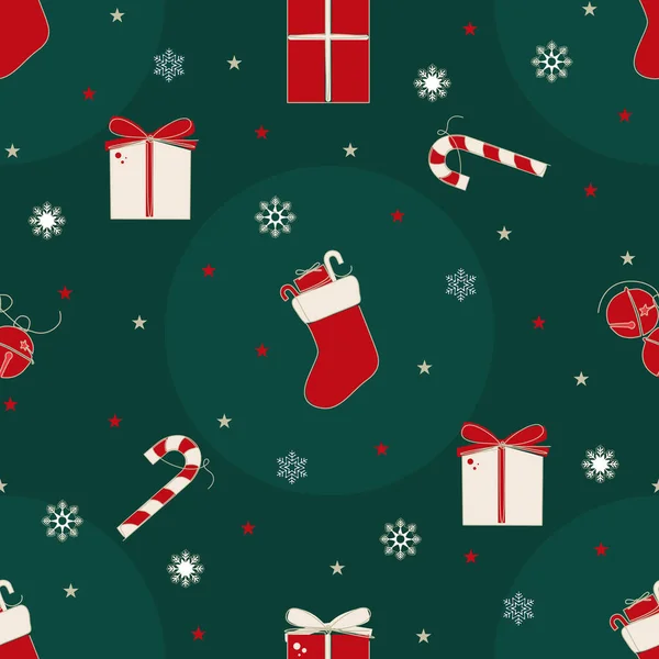 Χριστούγεννα Απρόσκοπτη Μοτίβο Κουτιά Δώρων Ζαχαροκάλαμο Καραμέλα Κουδούνι Και Χριστουγεννιάτικη — Διανυσματικό Αρχείο
