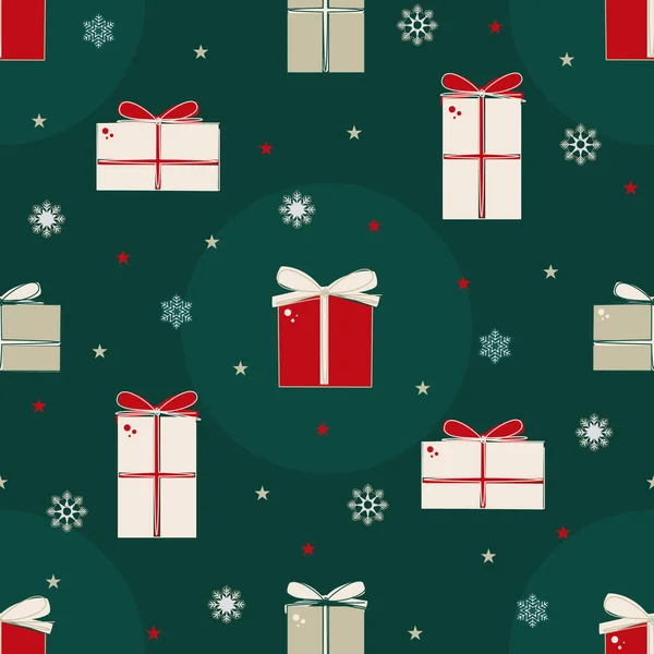 Christmas Seamless Pattern Gifts Flat Design — Stock Vector
