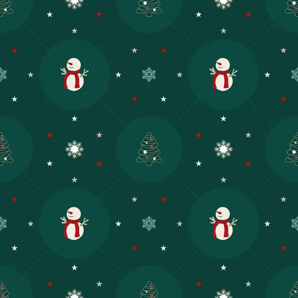 Patrón Sin Costuras Navidad Con Muñeco Nieve Árbol Diseño Plano — Archivo Imágenes Vectoriales