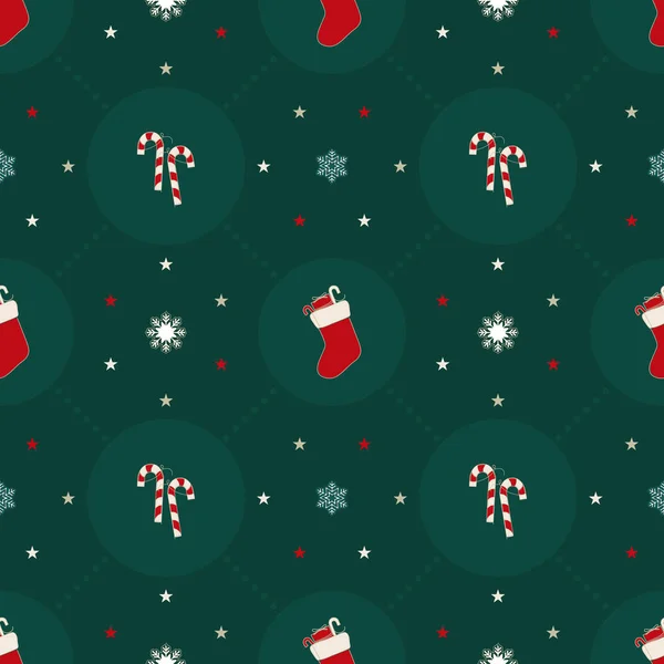 Weihnachten Nahtlose Muster Mit Zuckerrohr Und Weihnachtsstrumpf Flachem Design — Stockvektor