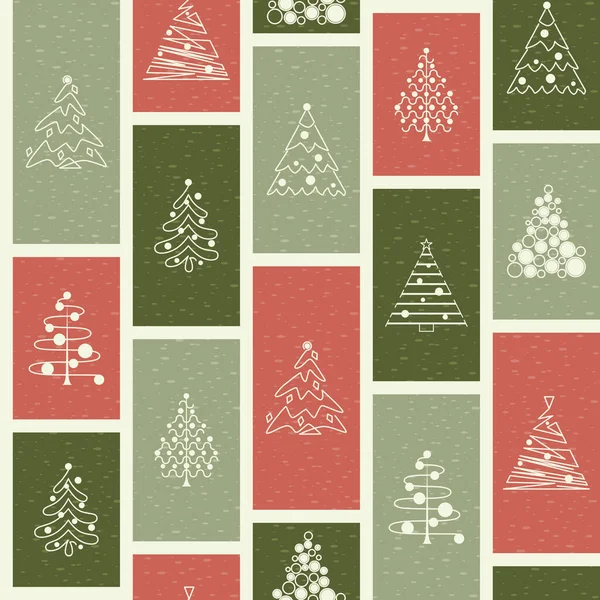 Kırmızı ve yeşil arka planda soyut xmas ağacıyla Noel pürüzsüz deseni