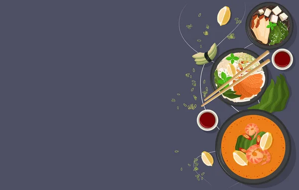 Düz dizaynlı Asya yemekleri ile arka plan