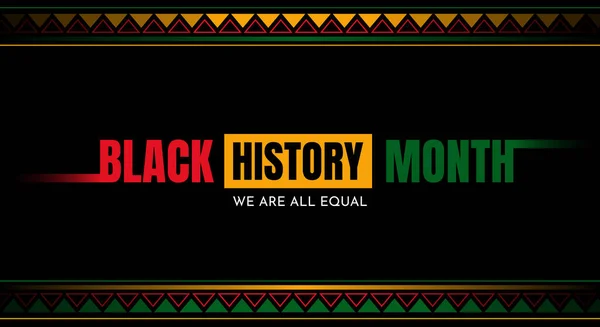 Black History Month celebration banner with colorful ornaments and signs