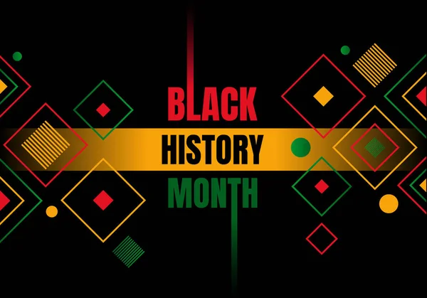Black History Month celebration banner with colorful ornaments and signs