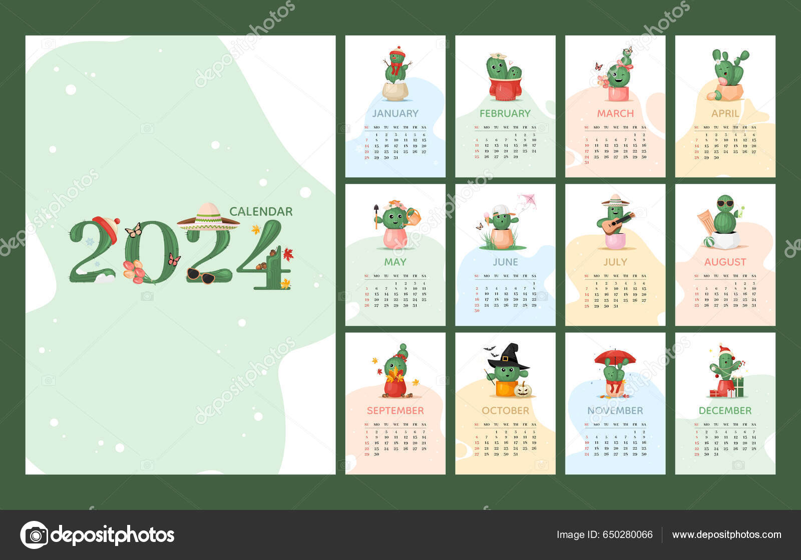 Kalender 2024 Vektor Illustration Brittisk Version Veckan Börjar