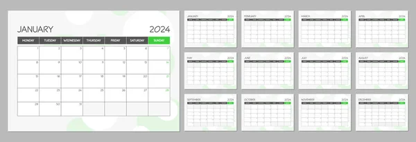 Modelo Planejador Calendário Mensal Para 2024 Ano Calendário Parede Estilo — Vetor de Stock