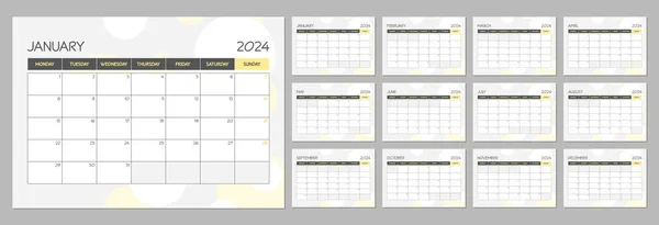 Monthly Calendar Planner Template 2024 Year Wall Calendar Schedule Yellow — Stock Vector