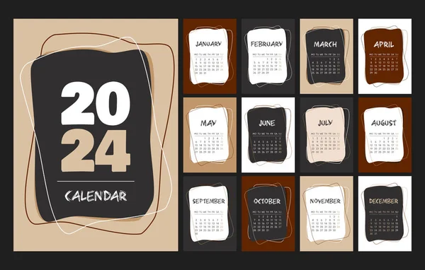 Kalender 2024 Vorlage Schokolade Braun Beige Weiß Und Schwarz Schreibtischkalender — Stockvektor