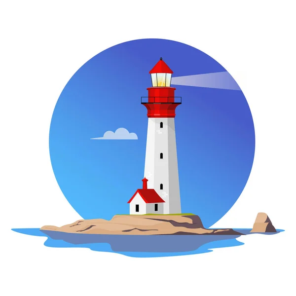 Denizdeki adada deniz feneri.