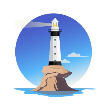 Denizdeki adada deniz feneri.