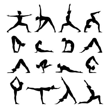 Yoga ve fitness egzersizleri yapan ince, sportif, genç bir kadın silueti.