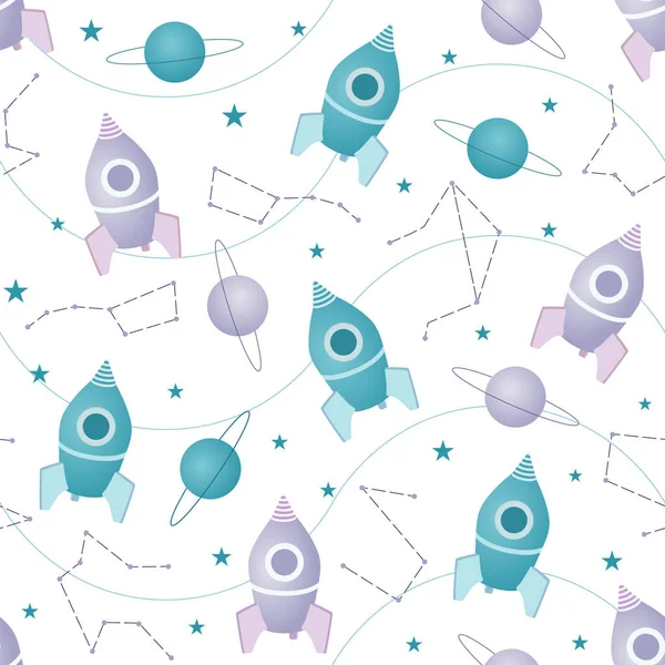 Galaksideki uzay gemileri gezegenler ve yıldızlarla kusursuz bebek odaları.