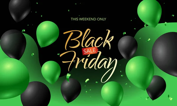 Kara Cuma indirimli balonlu ve yılanlı yeşil arka plan