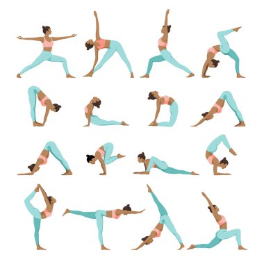 Esmer tenli, yoga ve fitness egzersizleri yapan zayıf, sportif bir kadın grubu.