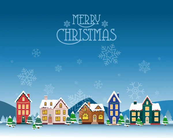 Mutlu yıllar ve Mutlu Noeller eski kasaba kışı. Xmas şehri panorama tebrik kartı
