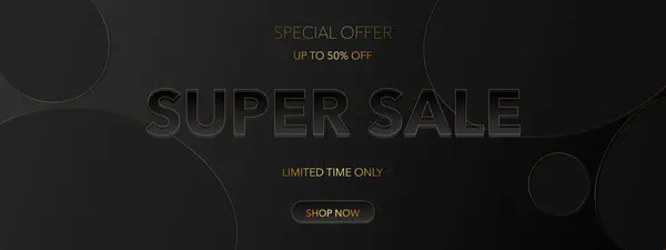Super Sale Banner Donkere Elegante Achtergrond Met Gouden Elementen Tekst — Stockvector