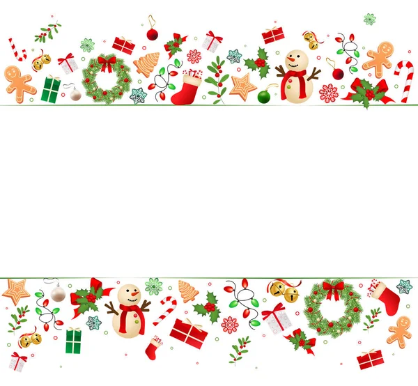 Christmas horizontal card with colorful realistic decorations