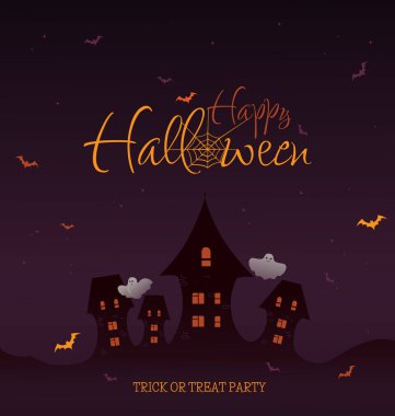 Cadılar Bayramı karanlık afiş gece sahnesi Evler, yarasalar ve hayaletler