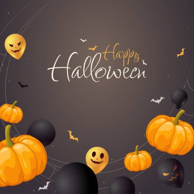 İşaretli Cadılar Bayramı koyu arkaplan, yüzlü balonlar ve balonlar