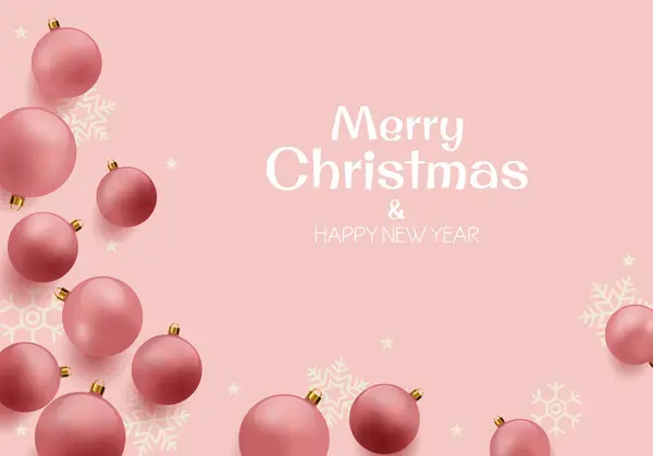 Noel pembe arka planı dekoratif toplar ve tebrik işareti